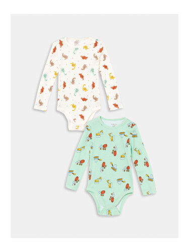 LC Waikiki LCW Crew Neck Short Sleeve Printed Baby Boy Snap-On Bodysuit 2-Piece