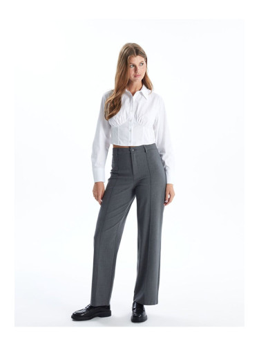 LC Waikiki Vision Grey Melange Slim Fit Straight Wide Leg Women's Trousers