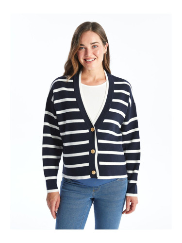 LC Waikiki V-Neck Striped Long Sleeve Women's Knitwear Cardigan