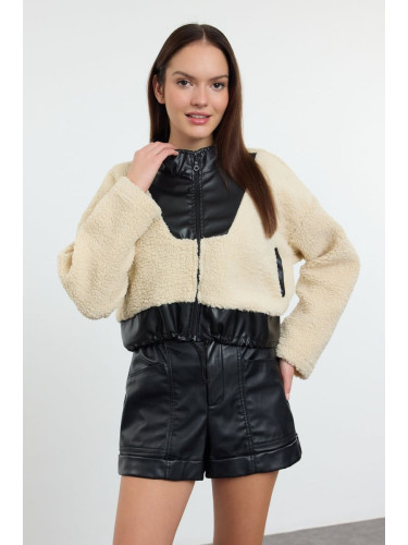 Trendyol Leather Garni Detailed Plush Knitted Sweatshirt