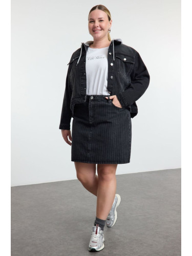 Trendyol Curve Anthracite More Sustainable Striped Mini Plus Size Denim Skirt