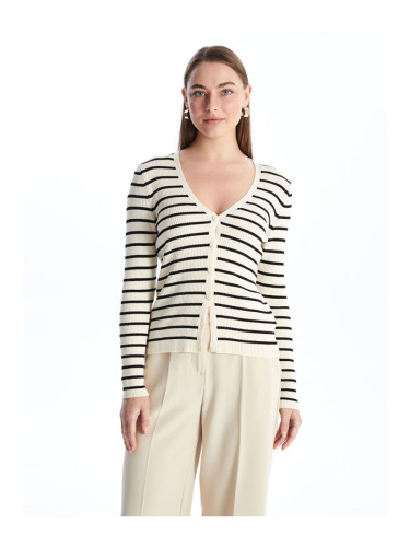 LC Waikiki V-Neck Striped Long Sleeve Women's Knitwear Cardigan