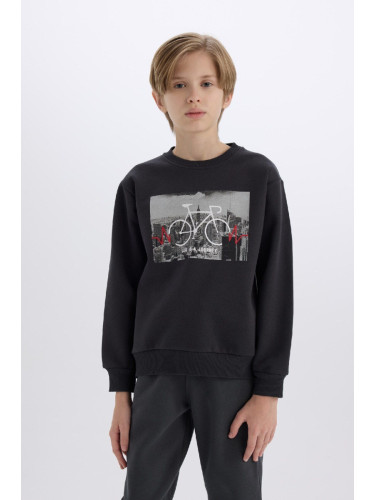 DEFACTO Boy's Crew Neck Printed Thick Sweatshirt