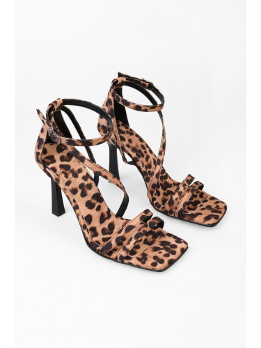 Shoeberry Women's Mules Leopard Satin Heeled Shoes