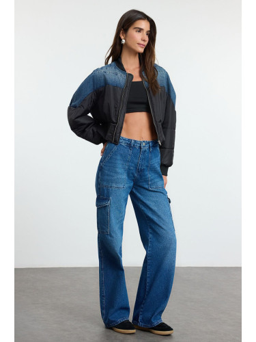 Trendyol Indigo Cargo Pocket High Waist Wide Leg Jeans