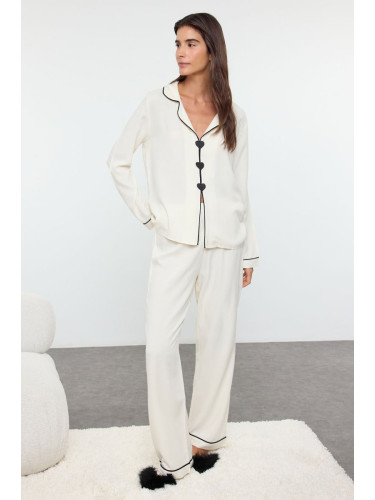 Trendyol Ecru Heart-shaped Viscose Woven Pajama Set