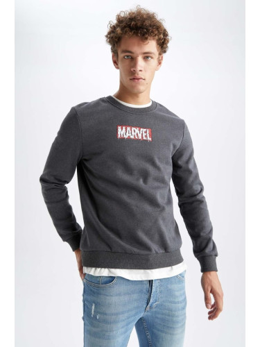 DEFACTO Marvel Logo Only Slim Fit Crew Neck Printed Sweatshirt