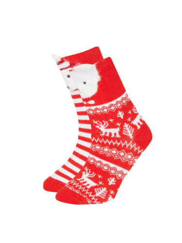 DEFACTO Girl's Christmas Themed 2-Piece Cotton Long Socks