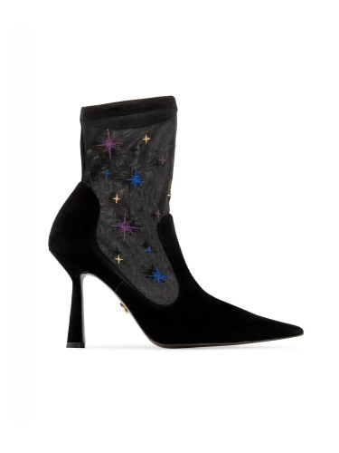 МОСТРА No37 - BOOT ANNA 95 BLACK SUEDE AND STAR EMBROIDERY