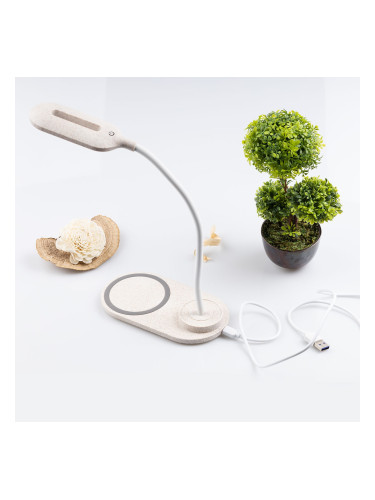 Led лампа-безжично зарядно 2в1 от пшеничнa сламa