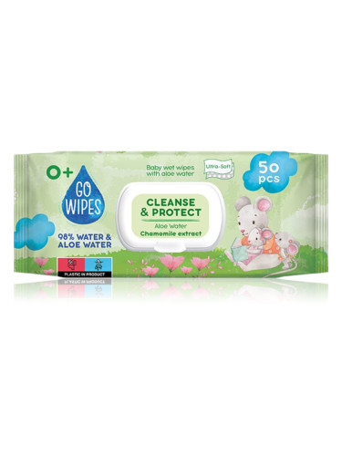 GoWipes Cleanse & Protect Chamomile extract нежни мокри кърпички за бебета с алое вера 50 бр.