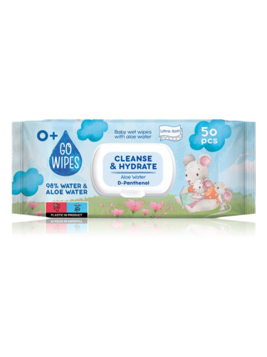 GoWipes Cleanse & Hydrate нежни мокри кърпички за бебета за чувствителна кожа алое вера 0+ 50 бр.