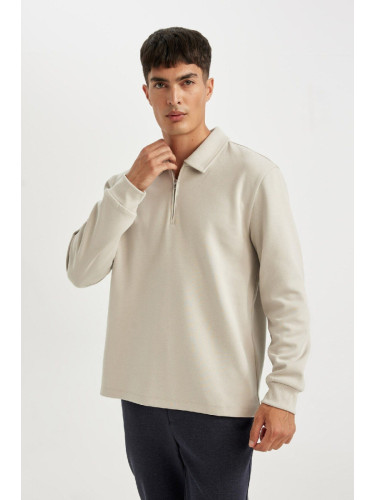 DEFACTO Regular Fit Polo Collar Half Zipper Basic Plain Sweatshirt