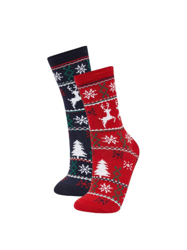 DEFACTO Women's New Year Themed 2-Pack Cotton Long Socks