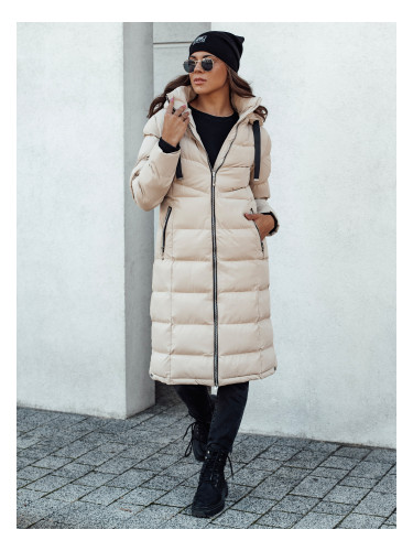 Дамско зимно ватирано яке с качулка MENSI бежово