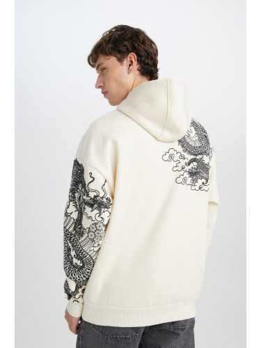 DEFACTO Oversize Fit Wide Pattern Hooded Printed Sweatshirt