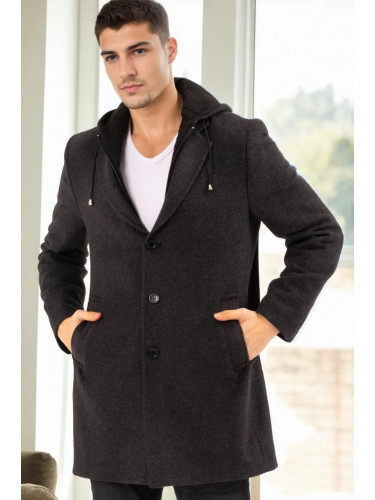 PLT8376 DEWBERRY MEN'S COAT-PATTERNED LIGHT BLACK