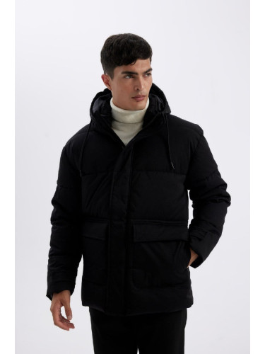 DEFACTO Slim Fit Slim Cut Hooded Zippered Double Pocket Puffer Jacket Coat