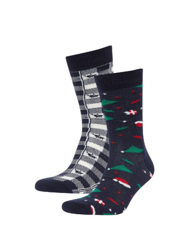 DEFACTO Men's Christmas Themed 2-Pack Cotton Long Socks