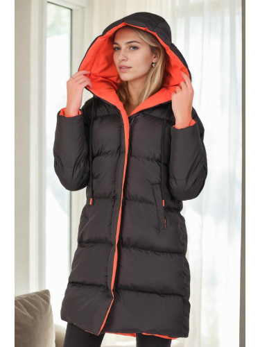 Z6687 DEWBERRY WOMEN'S COAT-BLACK-LIGHT ORANGE
