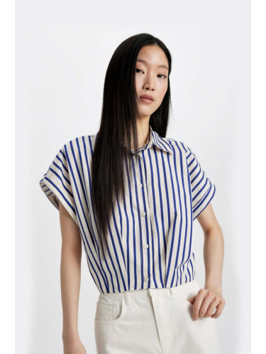 DEFACTO Crop Striped Short Sleeve Poplin Shirt