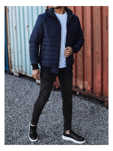 Men's transitional quilted jacket with hood dark blue Dstreet