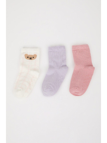 DEFACTO Baby Girl Non-Slip Sole 3-Pack Cotton Long Socks