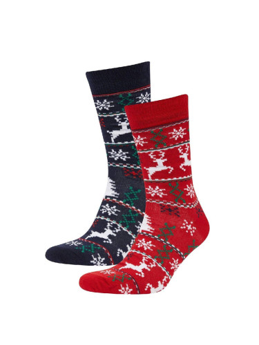 DEFACTO Men's Christmas Themed 2-Pack Cotton Long Socks