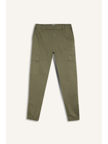 DEFACTO Jogger Gabardine Trousers Elastic Waist Cargo Pocket Elastic Leg