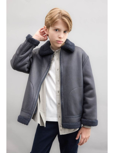 DEFACTO Boy Polo Collar Plush Lining Coat