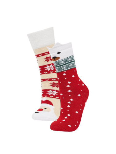 DEFACTO Women's Christmas Themed 2-Pack Cotton Long Socks