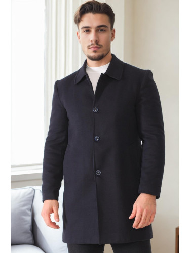 PLT8364 DEWBERRY MEN'S COAT-PLAIN NAVY BLUE