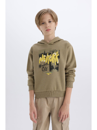 DEFACTO Boy's Hooded Printed Thick Sweatshirt