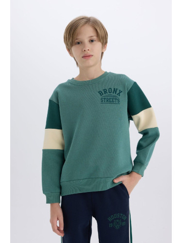 DEFACTO Boy's Crew Neck Printed Thick Sweatshirt