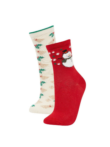 DEFACTO Girls Christmas Themed 2-Pack Cotton Long Socks