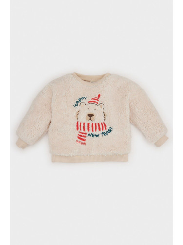 DEFACTO Baby Boy Crew Neck Christmas Themed Plush Sweatshirt