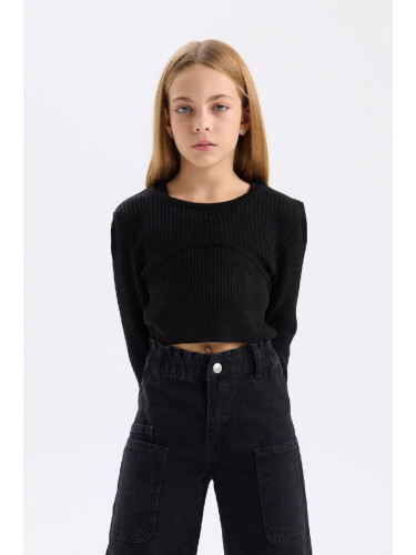 DEFACTO Girl Fitted Crew Neck Knitwear Black Sweater