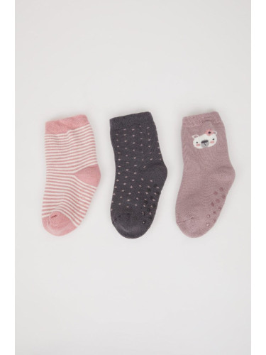 DEFACTO Baby Girl Non-Slip Sole 3-Pack Cotton Long Socks