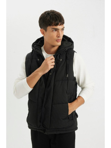 DEFACTO Puffer Vest Hooded Zippered Snap Pocket