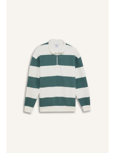 DEFACTO Boxy Fit Stand Collar Half Zipper Striped Sweatshirt