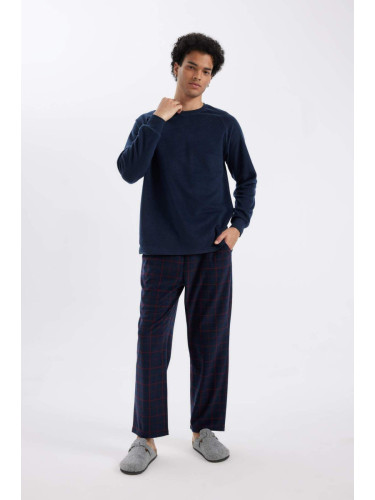 DEFACTO Regular Fit Polar Fleece Pajama Set Long Sleeve Top Patterned Long Bottom C6117ax24wn