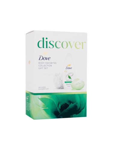 Dove Discover Gift Set Подаръчен комплект душ гел Fresh Care 250 ml + твърд сапун Refreshing Beauty Cream Bar 90 g + гъба за баня