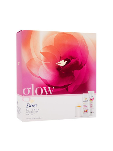 Dove Glow Bath & Body Collection Подаръчен комплект душ гел Advaced Care Glowing 225 ml + лосион за тяло Body Love Glowing Care 250 ml + ароматна свещ