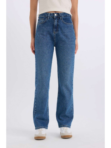 DEFACTO Straight Fit High Waist Ankle Length Jean Washed Trousers