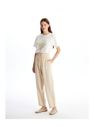 LC Waikiki Plain Linen Blend Women's Trousers with Elastic Waist