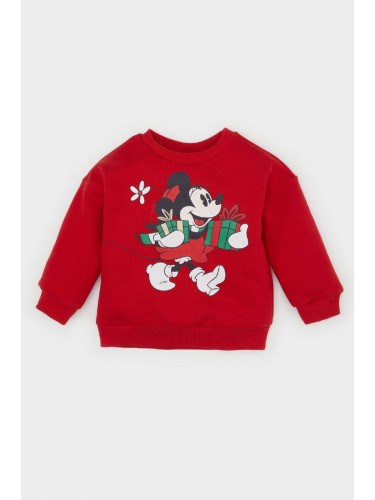 DEFACTO Baby Girl Disney Mickey & Minnie New Year Themed Crew Neck Soft Furry Sweatshirt