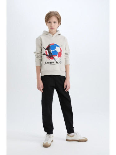 DEFACTO Boy 2-Piece Set Thick Hooded Printed Sweatshirt Elastic Waist Tracksuit Bottoms