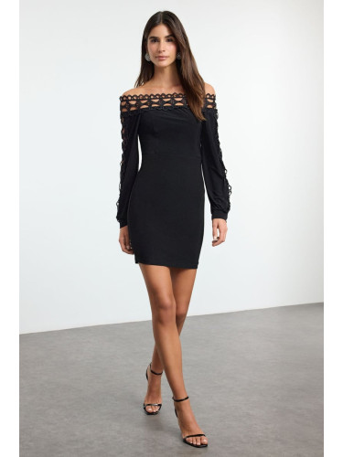 Trendyol Black Fitted Neck and Sleeve Detail Knitted Dress