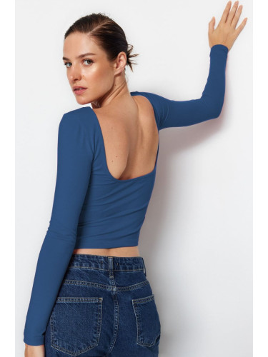 Trendyol Indigo Cotton Backless Fitted/Fits Body Stretch Knitted Blouse