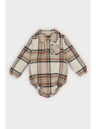 DEFACTO Baby Boy Newborn Shirt Collar Plaid Flannel Long Sleeve Snap Bodysuit